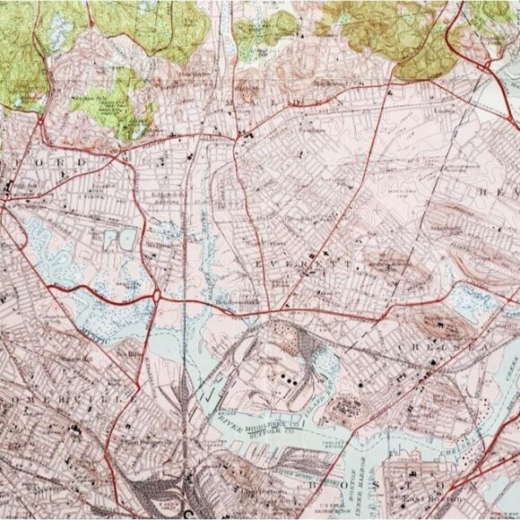 1957 Map USGS Topographic Boston North Massachusetts Antique Quadrangle TOPO23 - Picture 1 of 4